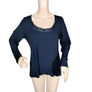 Tahari Top Womens Size XL Black Long Sleeve Pleated‎ Scoop Neck Tunic Classic